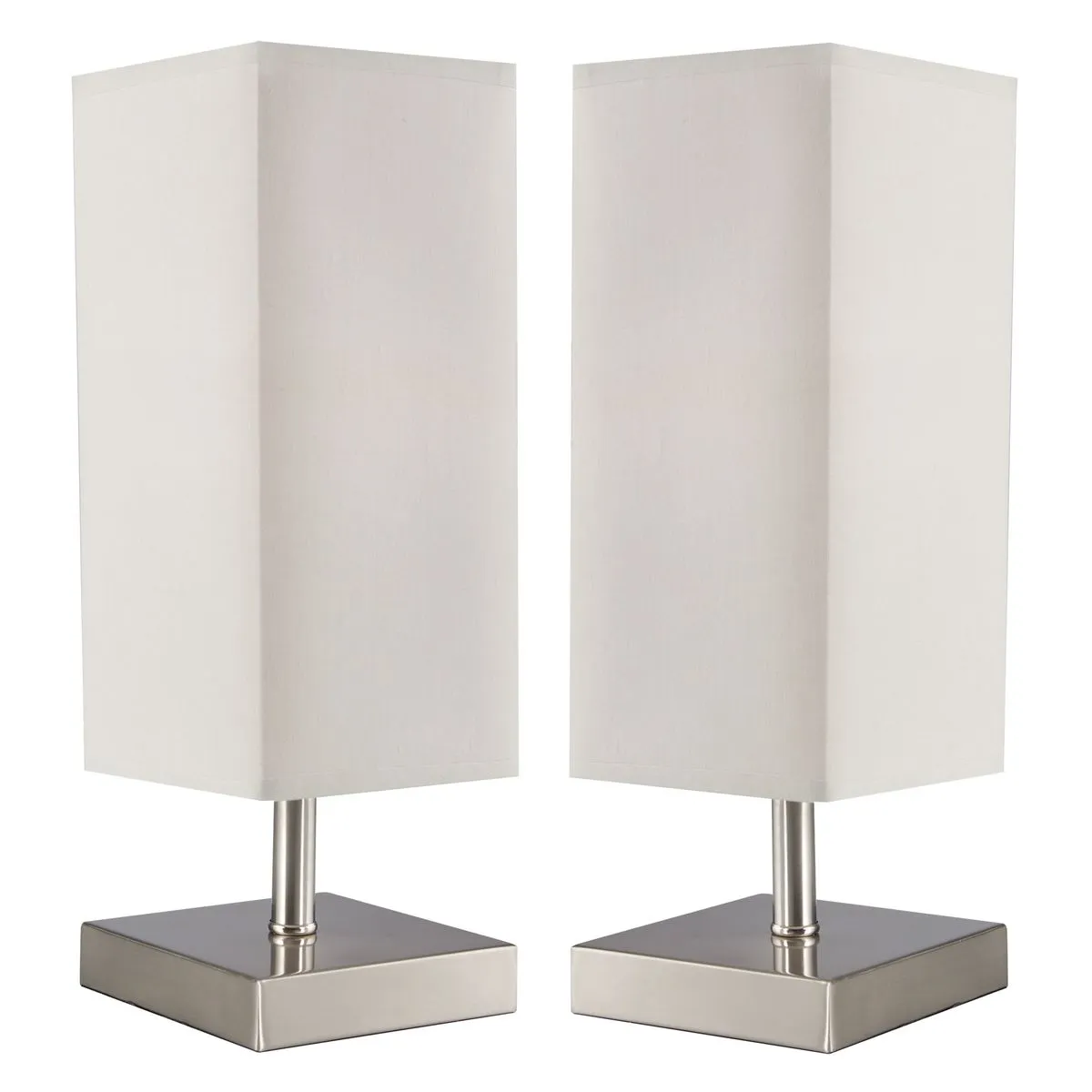 Bright Star Lighting- Twin Set of Satin Chrome Table Lamps With Beige Shade