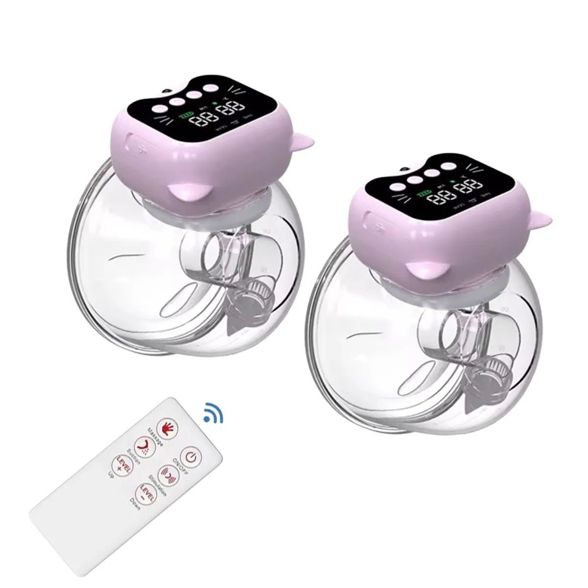 Breast Pump Hands Free Remote Control Painless Electric Wearable - Pink