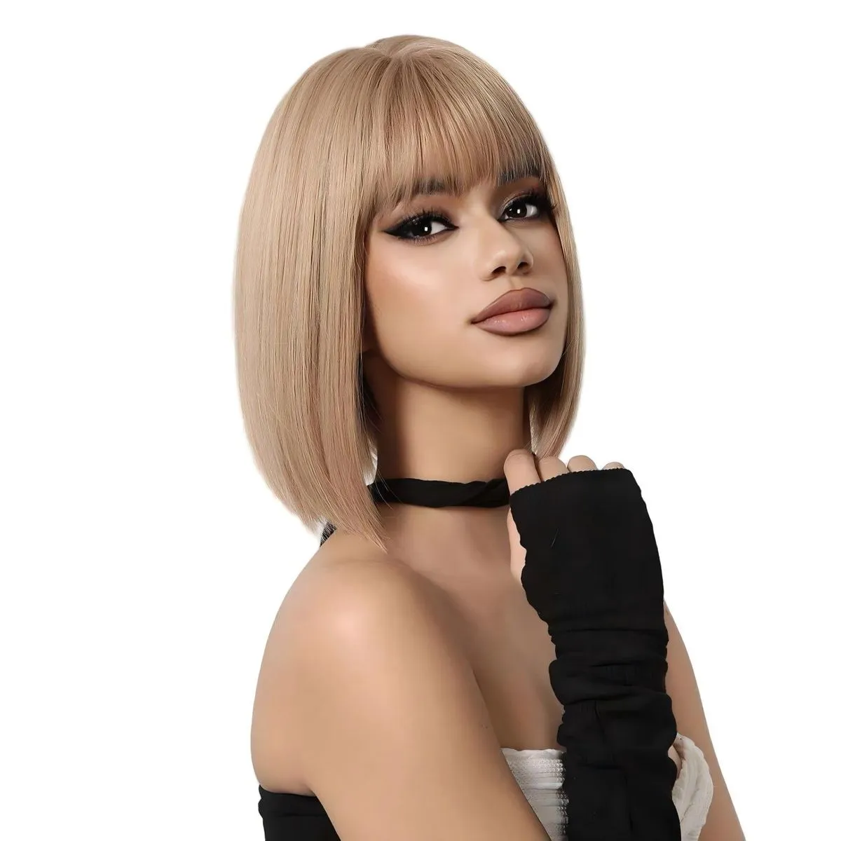 Blonde with Brown Highlight Long Straight Synthetic Wigs
