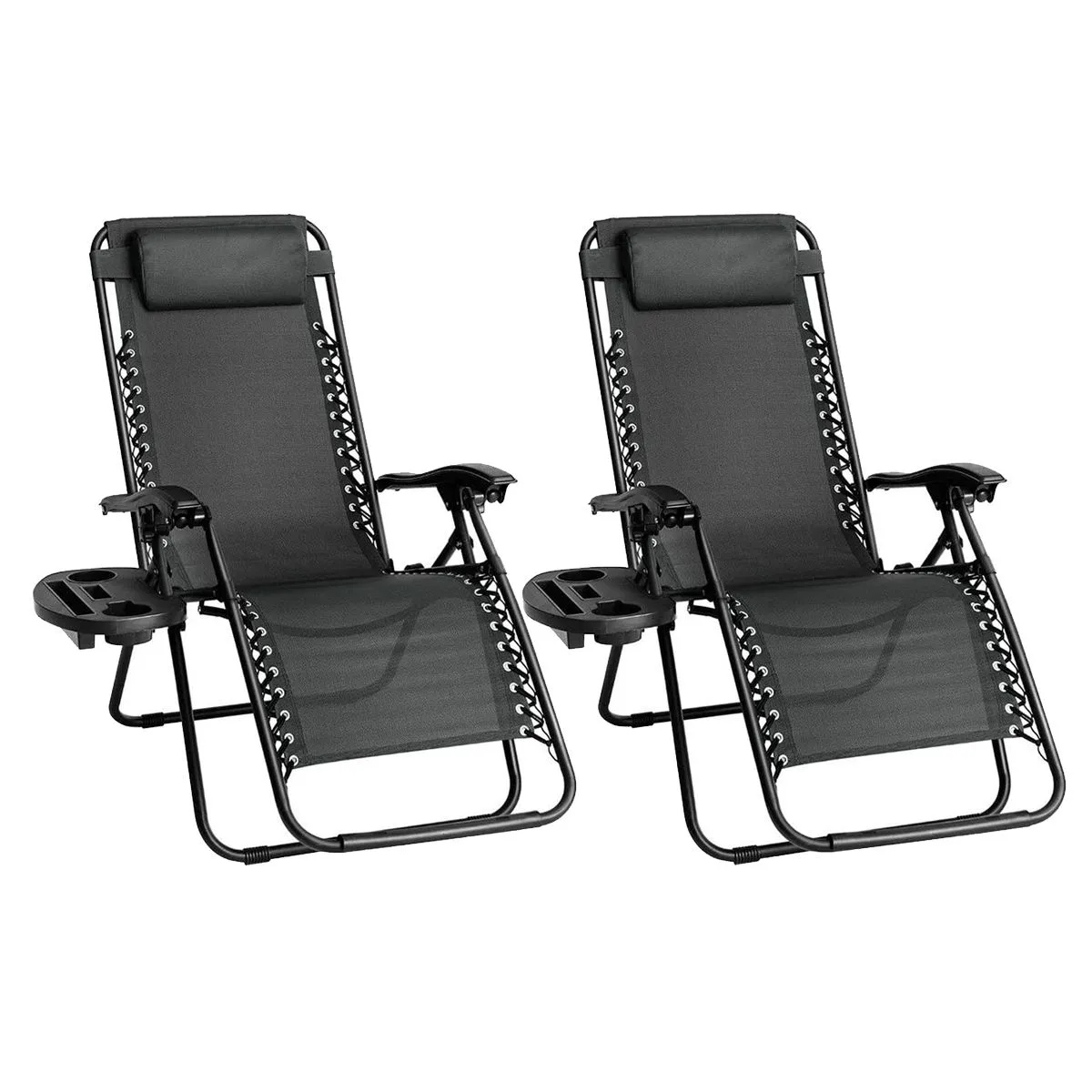 2 Outdoor Sun Lounger Folding Reclining Patio Chairs - Black