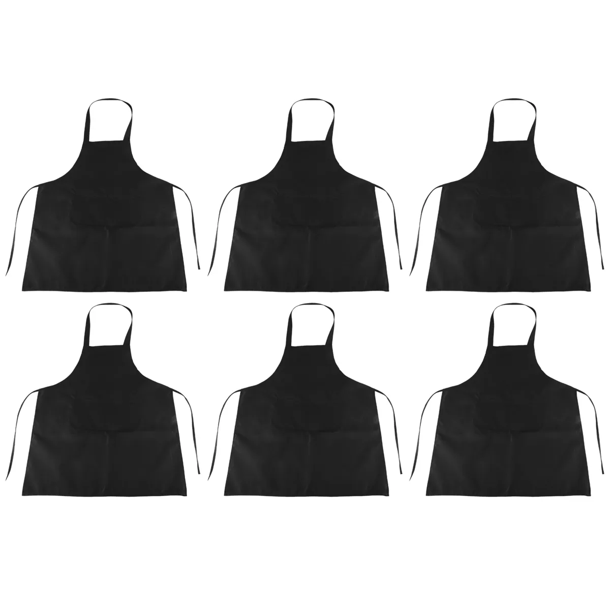 6 Pack Black Kitchen Apron With 2 Pockets Anti-Dirty Apron Suitable