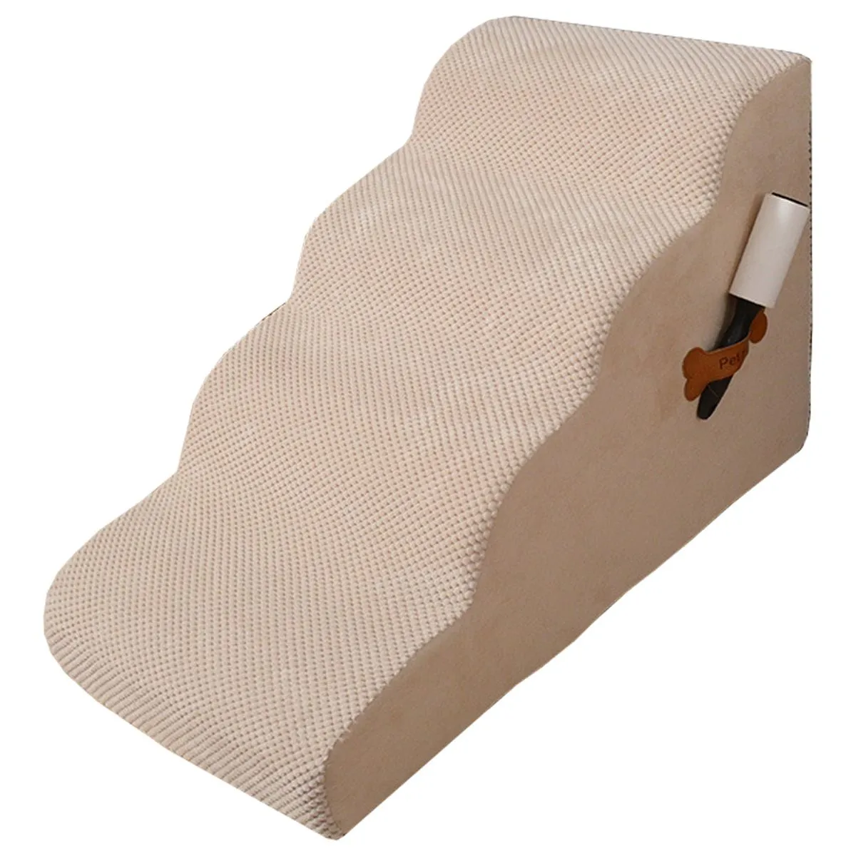 4-Step 46cm tall Pet Stairs for Dogs and Cats - 30D Foam with Hair Sticker - Beige