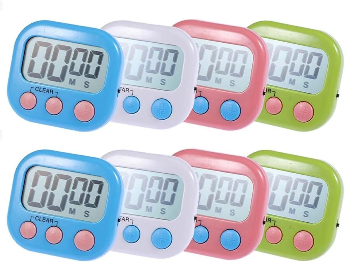 8 Piece Digital Kitchen Timer Loud Alarm Countdown Timers Magnetic Back