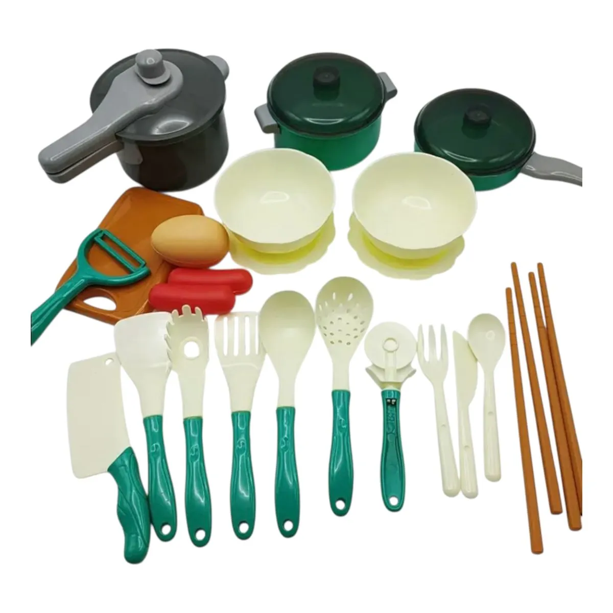 25 Piece Mini Kitchen Pretend Play Set - Cooking Pots, Utensils and Food Accessories