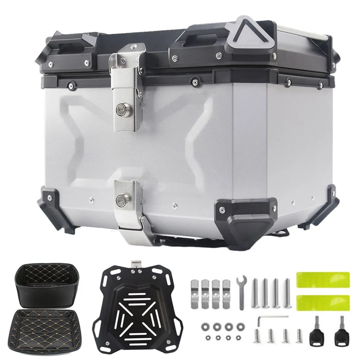 45L Al Motorcycle Top Box Tail Case Rider's Armor of Access Storage - Silver