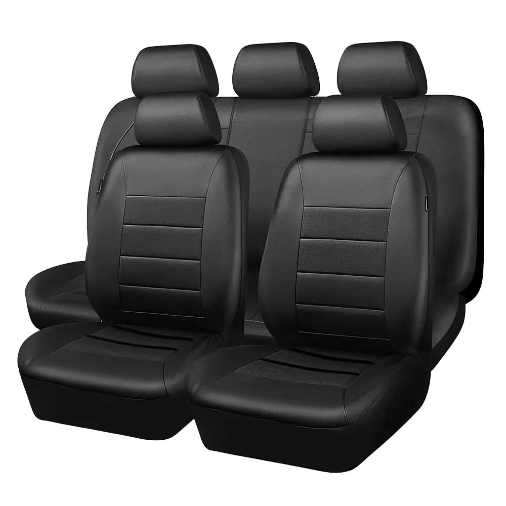Universal Car Seat Cover,Breathable Leather Seat Covers for Cars - Black：5Seats