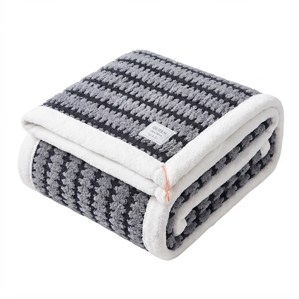 Queen Soft Blanket Jacquard Pattern Sherpe Throw 200x230cm