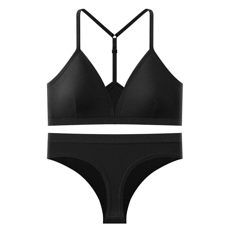 Women's Lingerie Set, Backless Bra, 3-Piece Set - Black