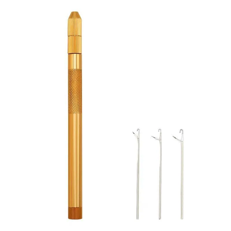 Metal Handle Hair Extension Bead Hook Set - Dreadlock Crochet Tool - Gold