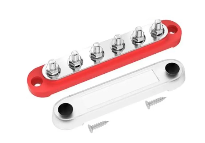 Bus Bar + Cover (6 x M8)(48V DC / 300V AC / 150A)(Red)