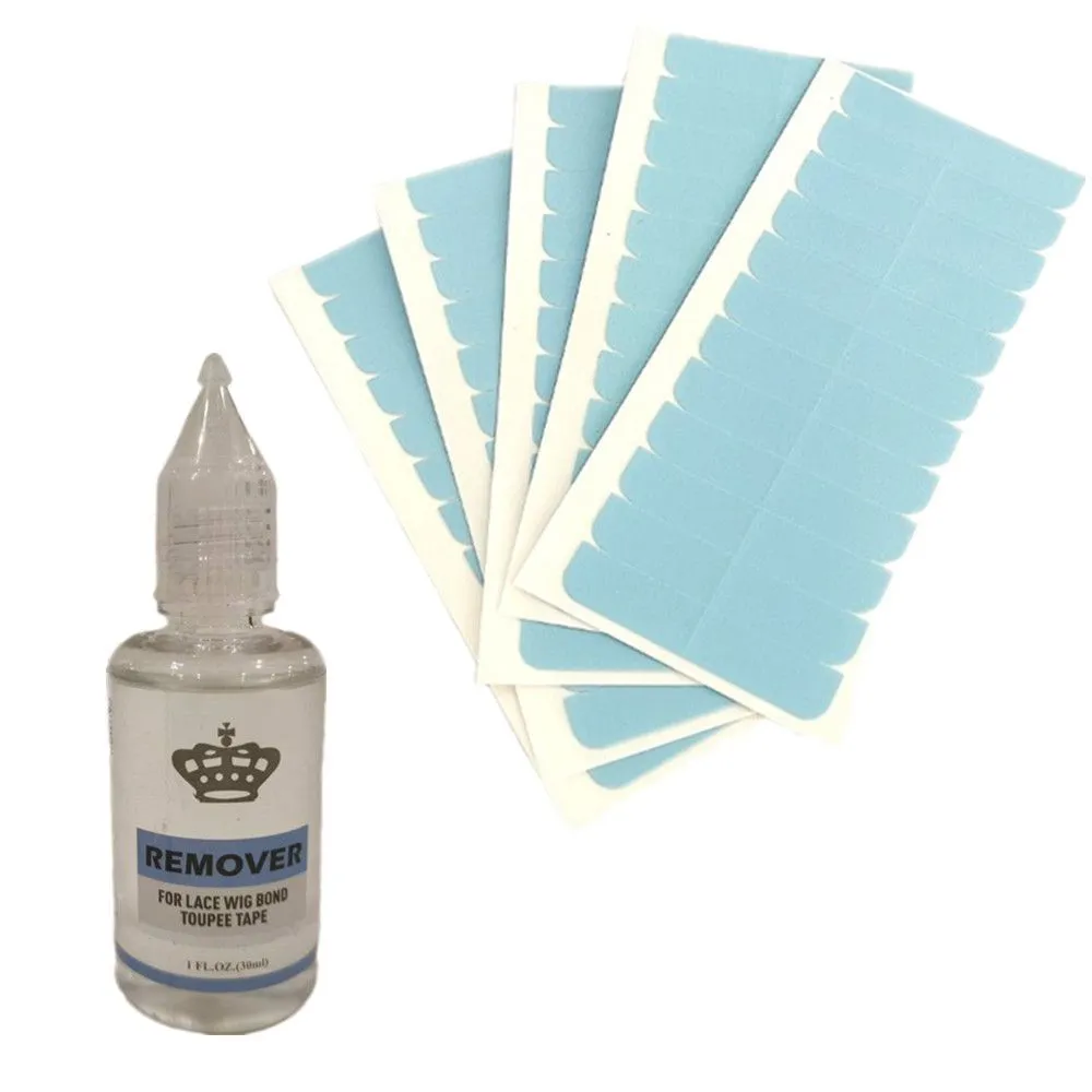 Tape Glue Remover Oil + 60x Replacement Tapes for Tape in Hair Extensions - Blue