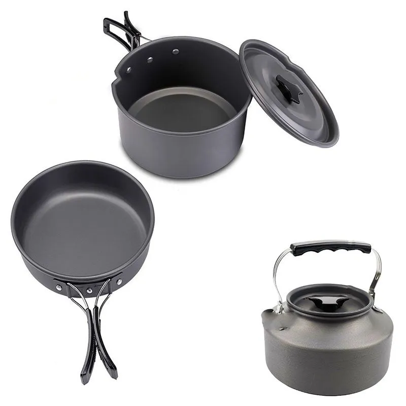 Camping picnic portable tableware kettle Pot set - Black