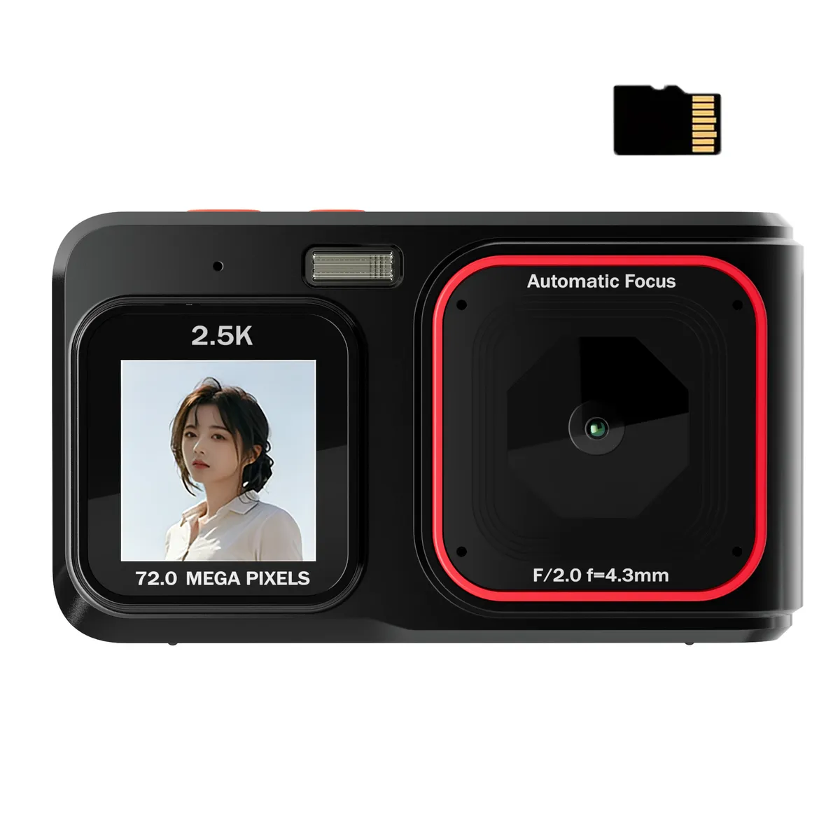 High-definition digital camera with dual screens: front 2.4mm and rear 1.54 - Black