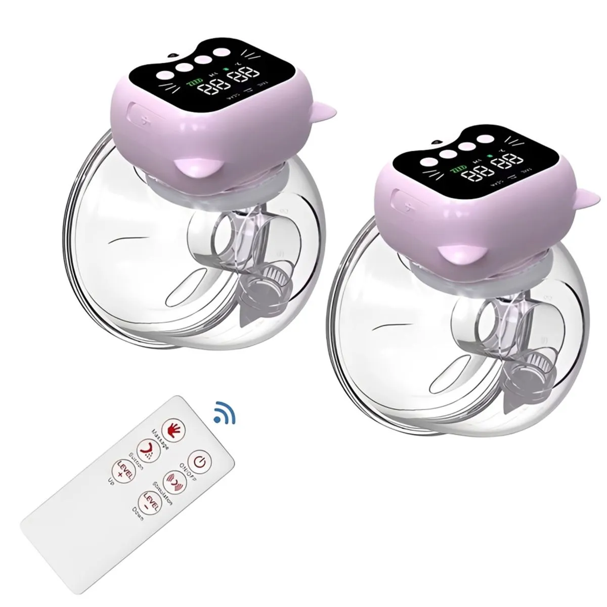 Wearable Breast Pump Hands Free Painless Electric Remote Control - Pink