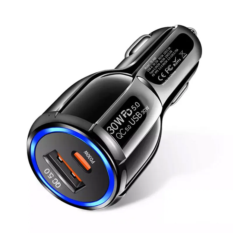 66W Dual Port Car Charger with PD Fast Charging, Compatible with iPhone 17 - QC5.0+PD30W black with…