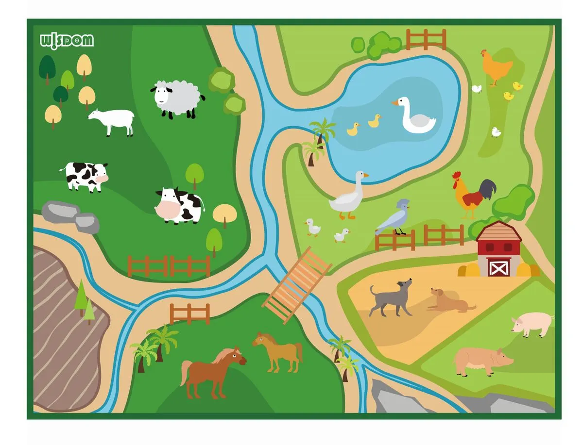 Kids Non-Slip Educational Carpet - Farm Life 200 x 150cm - Learn Play Rug