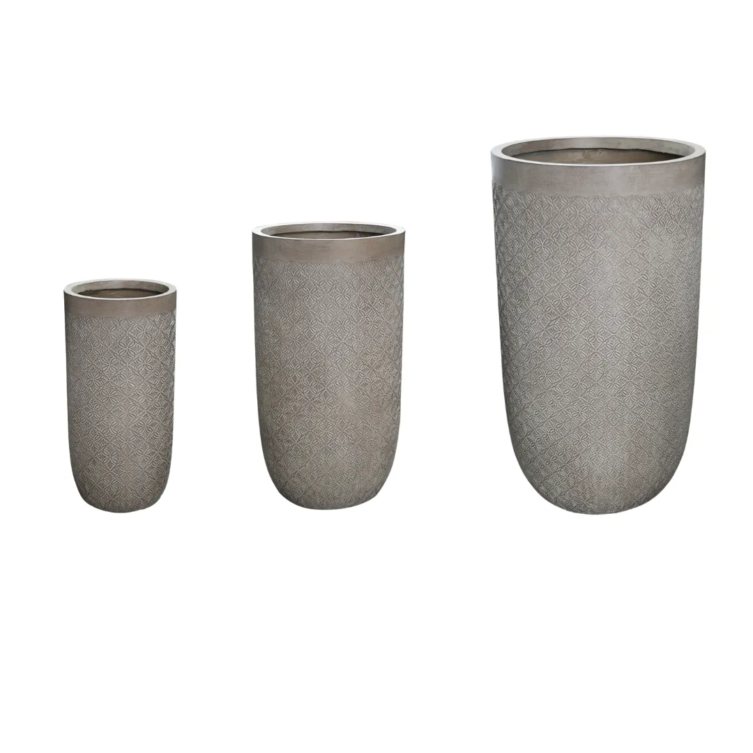 Flower Pots & Planters, Lightweight 22kg Set 3 Cylindrical U Shape