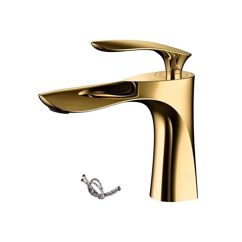 Single Hole Hot Cold Basin Mixer Tap with Hoses Titanium Gold Maple Leaf