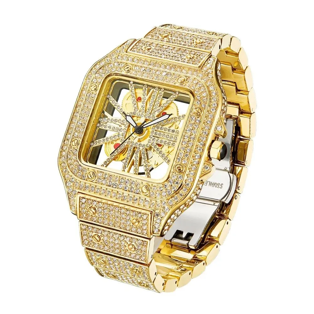 Gold Iced Out Skeleton Baller Square Watch for Men - Gold