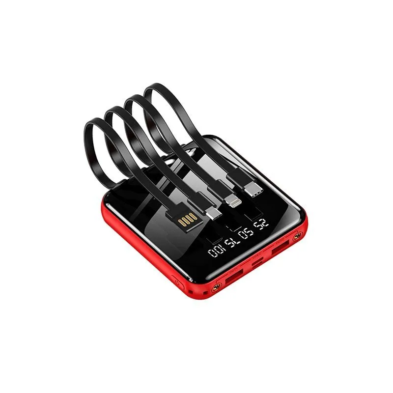 Portable Slim Built in 4 Cables Power Bank - Red