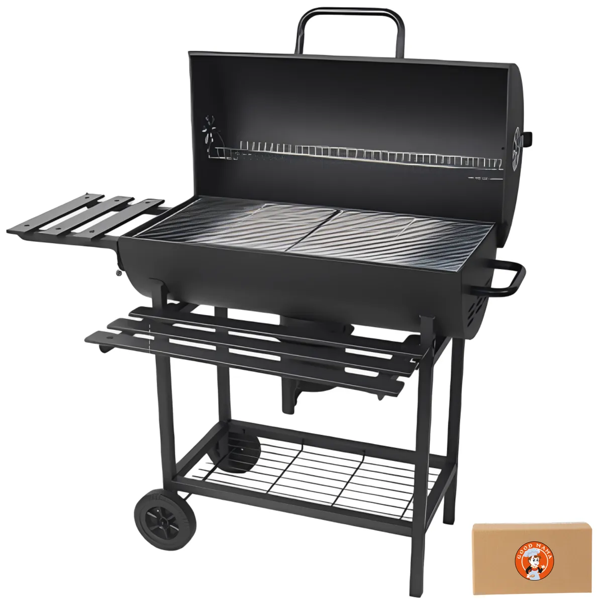 GoodMama Charcoal BBQ Garden Grill with Side Table Camping Trolley Smoker