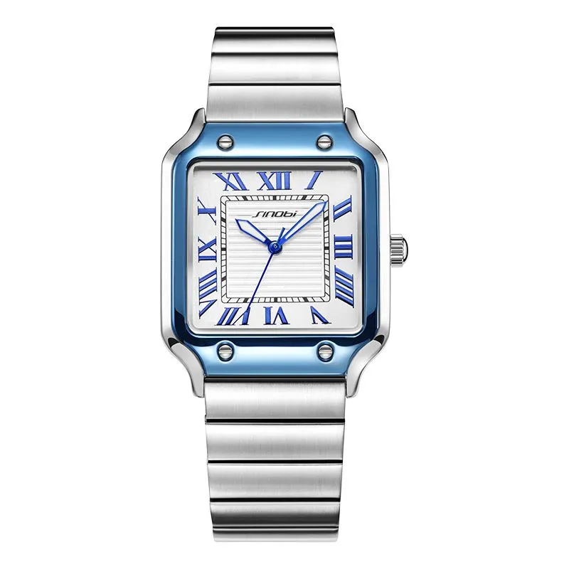 Men's Business Roman Square Luminous Waterproof Watch - Blue