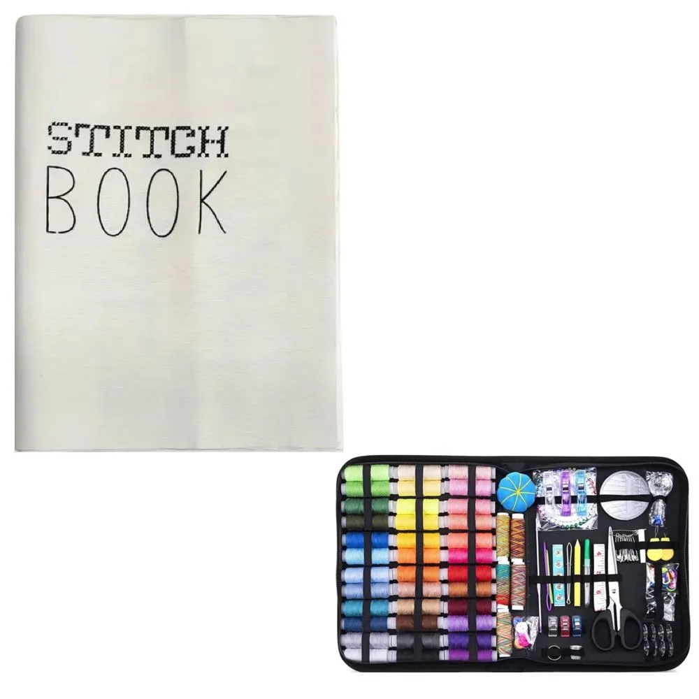 Craft Needlework Linen Embroidery Notebook -26cm & sewing kits 200Pcs