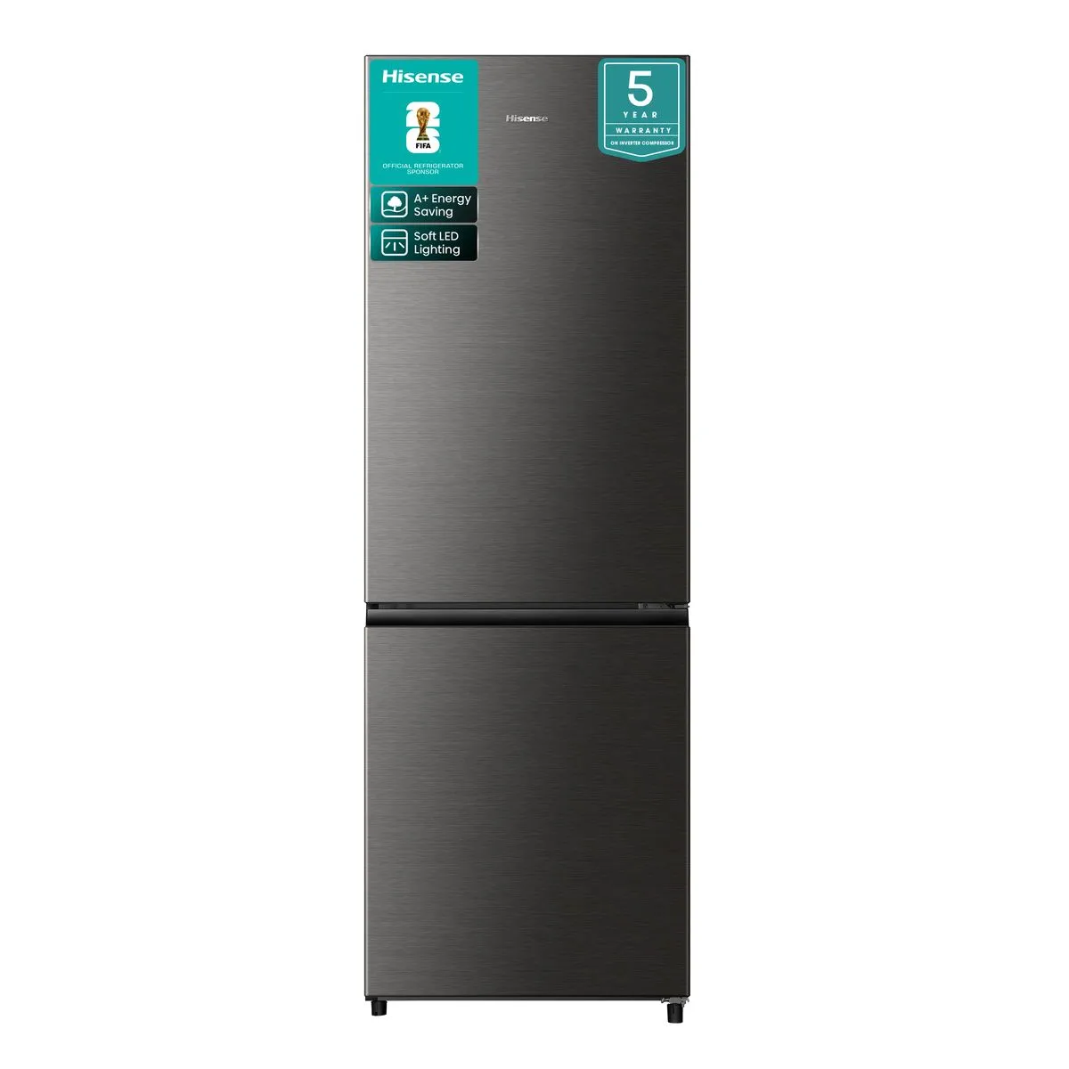 Hisense 324L Bottom Freezer Fridge with Soft LED Lighting Titanium Inox