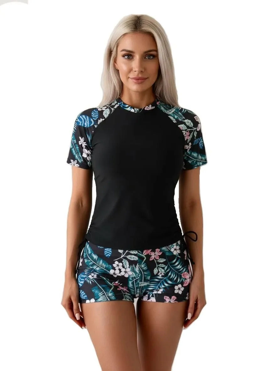 Women's Two Piece Tankini Set Print Rash Guard Boyleg Swimsuit Swimwear
