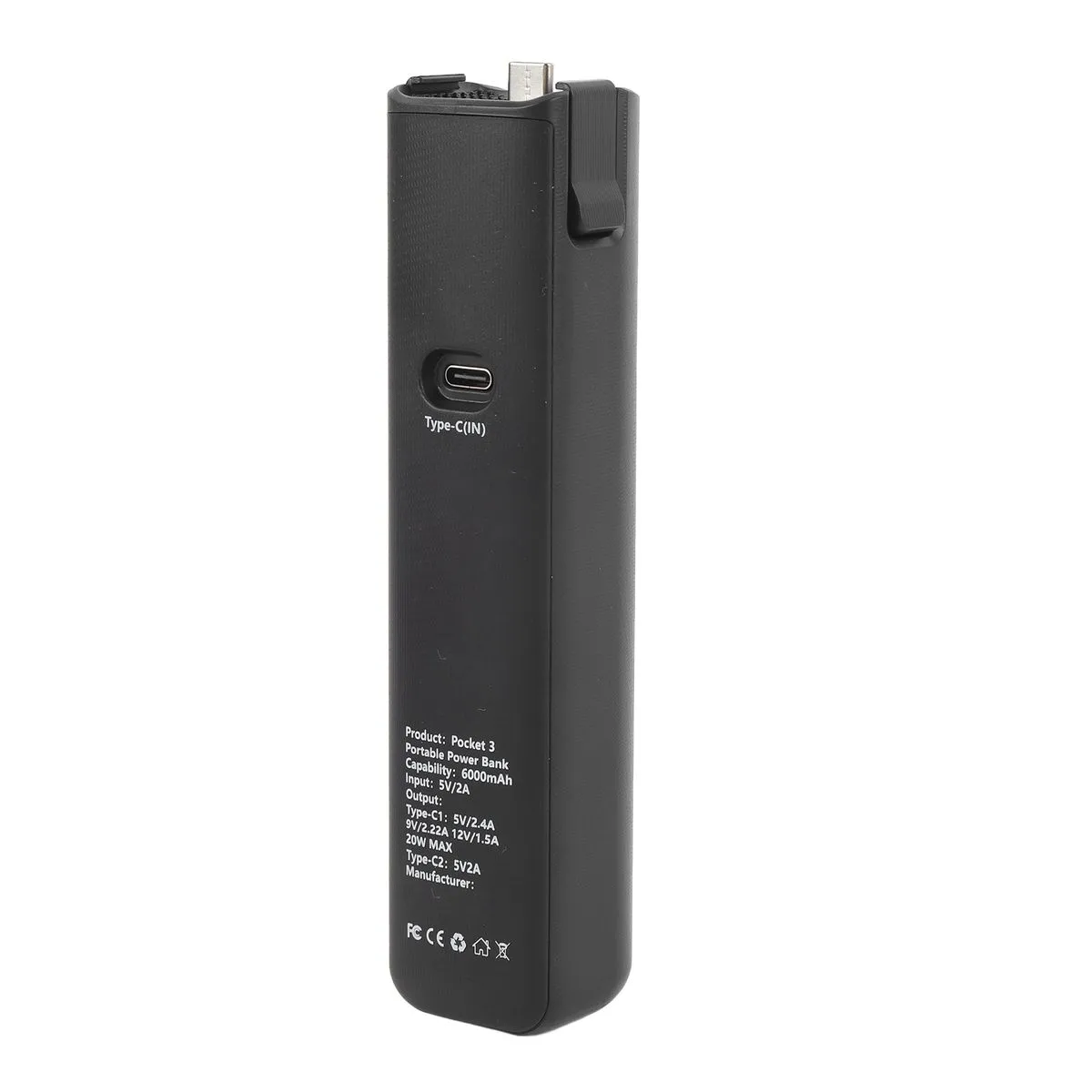 Camera Battery Grip 15cm 6000mAh Charging Type C Compatible with Pocket 3