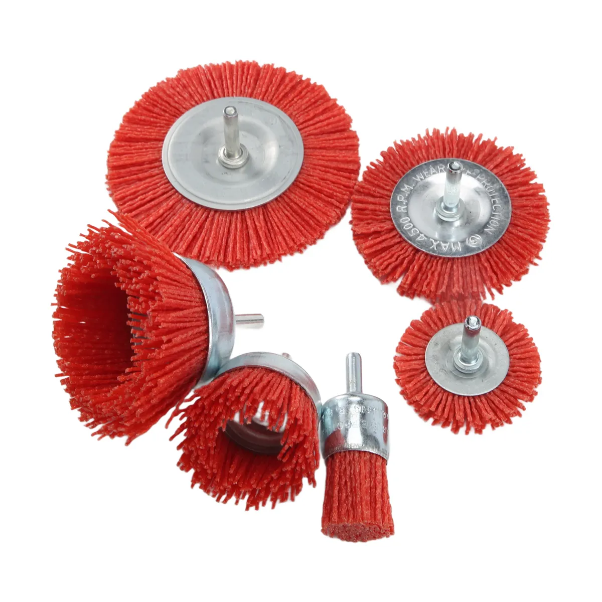 6Pcs Nylon Wire Brush Wheel & Cup Brush Set with 1/4 Inch Shank
