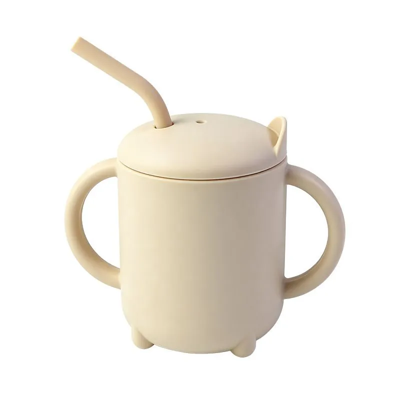 Dual Handle Silicone Toddler Cup Inner Marked Volume Drinking Mug - Beige