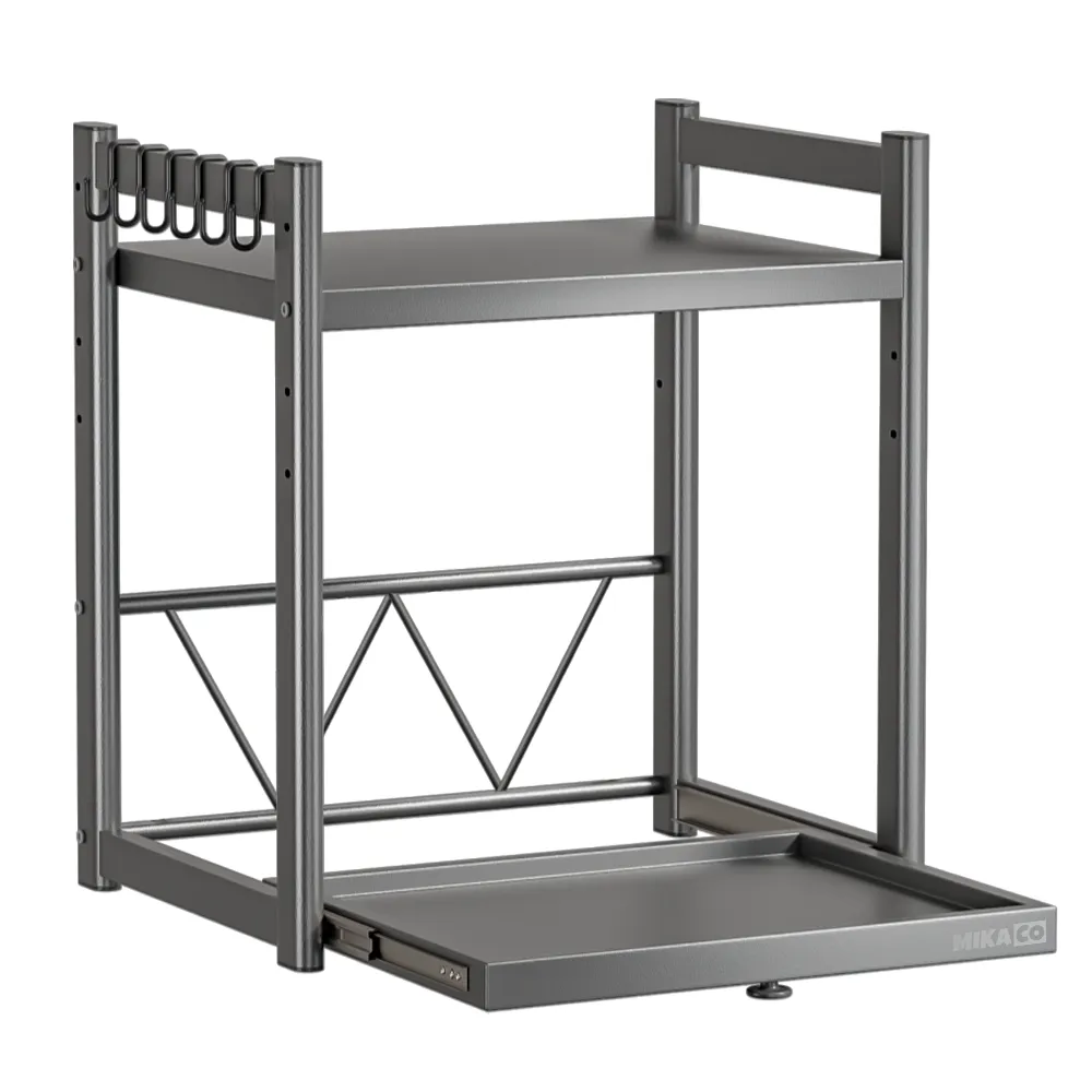 MIkaco 2-Tier Microwave & Oven Countertop Storage Rack w/Hooks