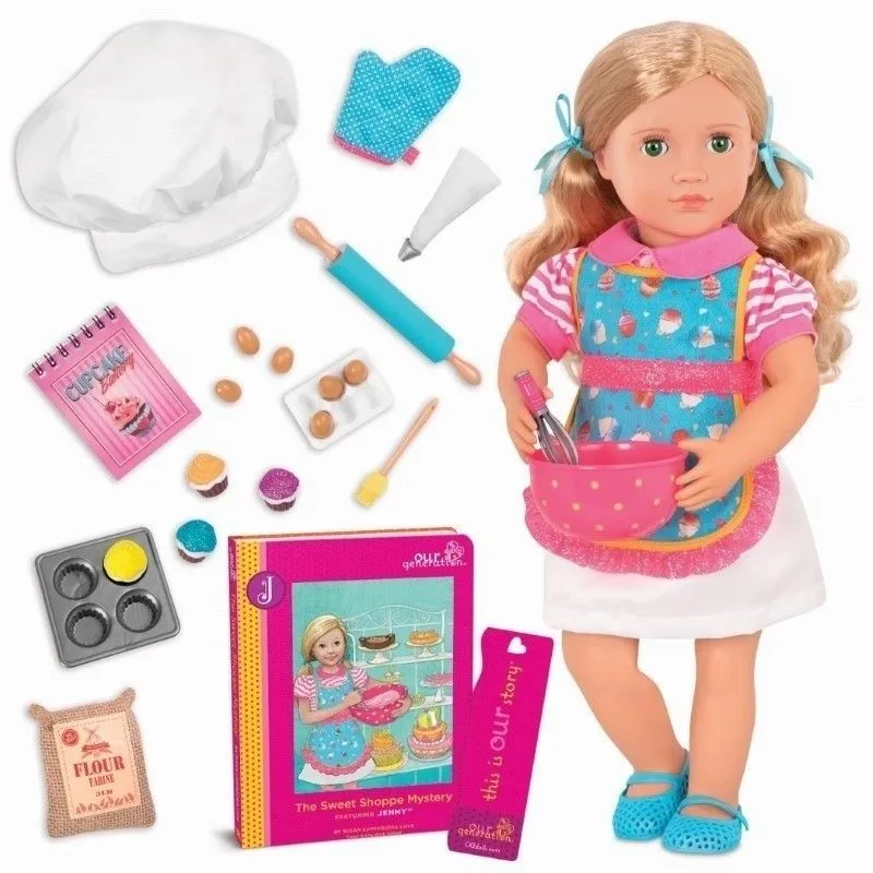 Our Generation - Posable 46cm Baking Doll - Green Eyes & Blonde Hair - Chef's Hat - Apron & Storybo…