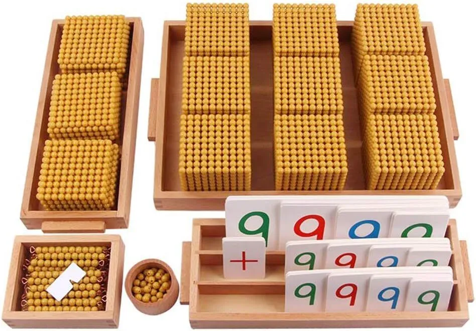 Golden Bead Decimal Math Set Wooden 1-9000 Cards