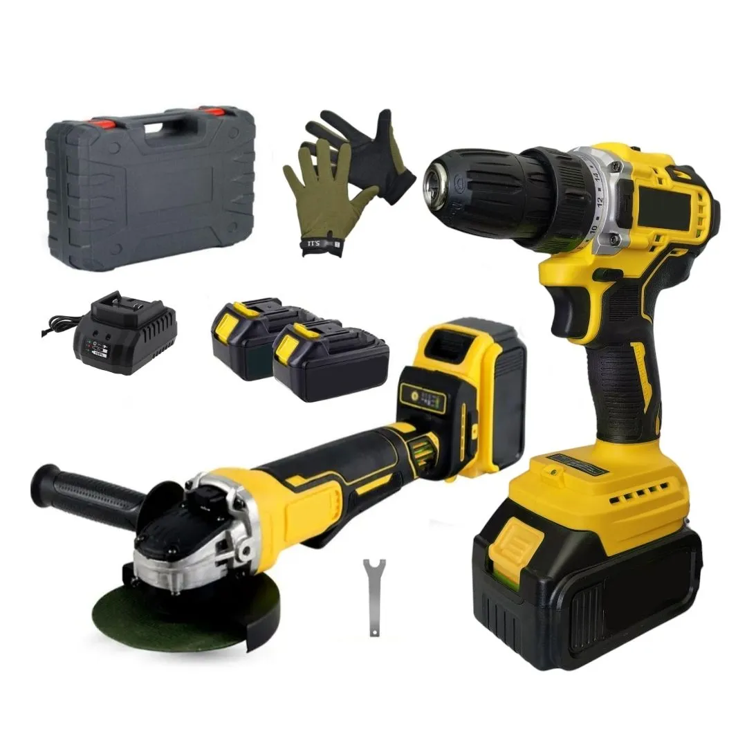 8 Piece Cordless Brushless Grinder & Electric Drill With Charger Case & Gloves