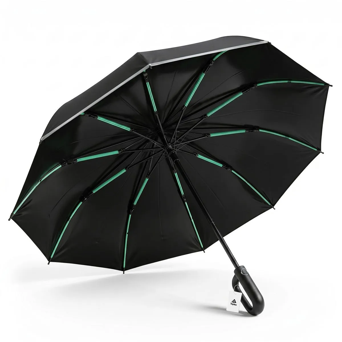 Topika - Reverse Folding Carabiner UV Umbrella, Reflective, Windproof - Black