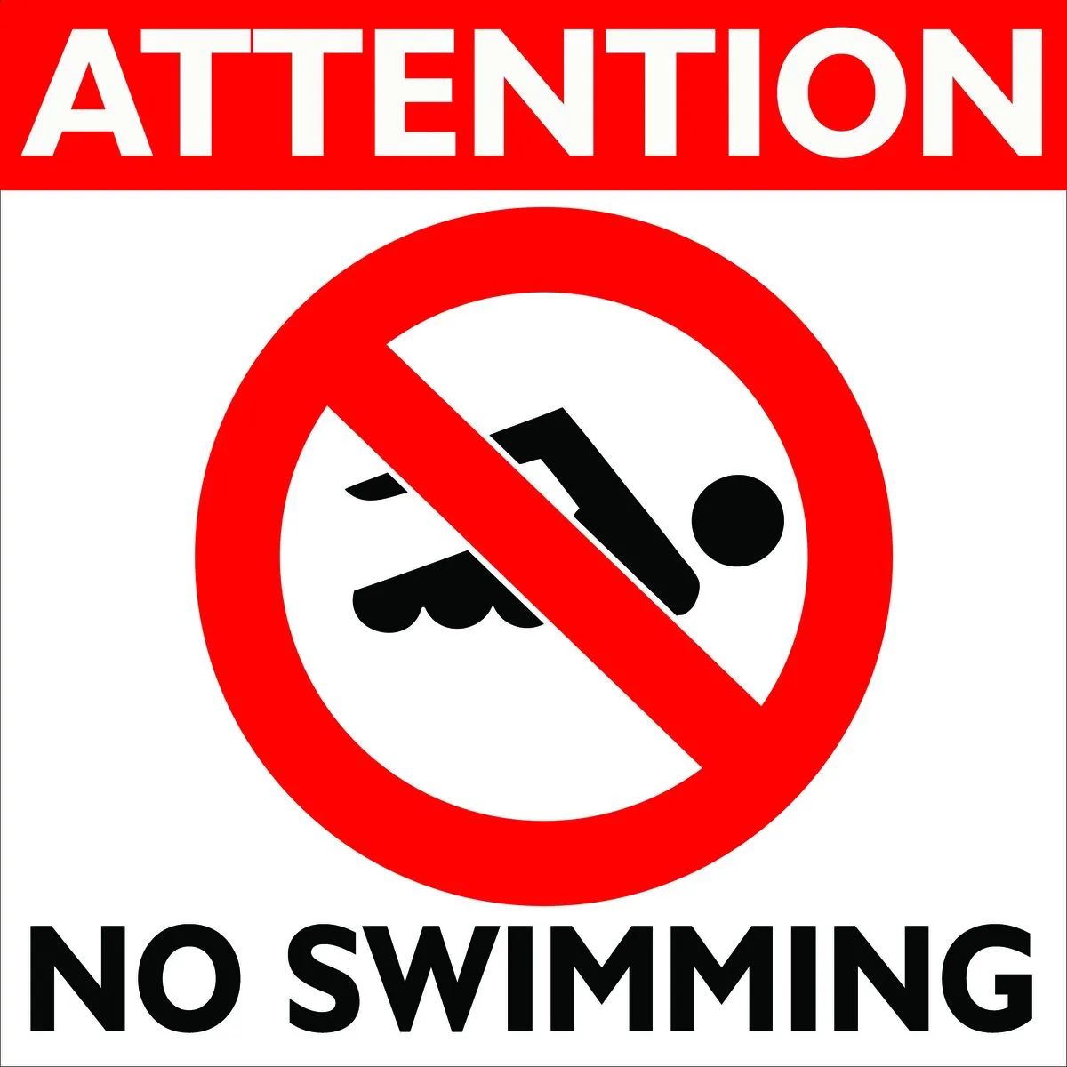 Attention No Swimming Sign 44x44cm