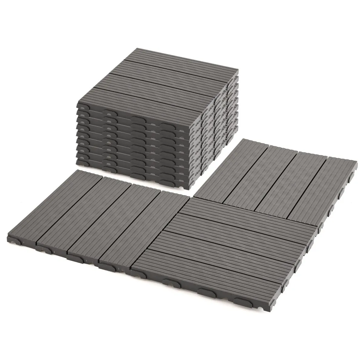 Chenshia 6PC DIY Eco Friendly Interlocking Deck Tile Outdoor Patio Flooring - Grey