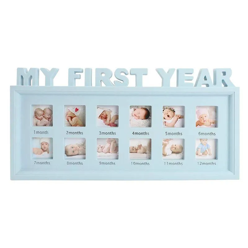 My First Year Baby Memories 12 Grid Picture Frame - Blue