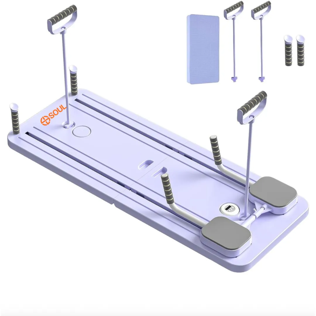 Soul Lifestyle 6in1 Foldable Pilates Reformer Board Resistance Bands &Timer - Purple