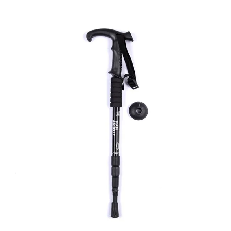 Curved Handle Hiking Stick for Mountain Climbing and Hiking - Black