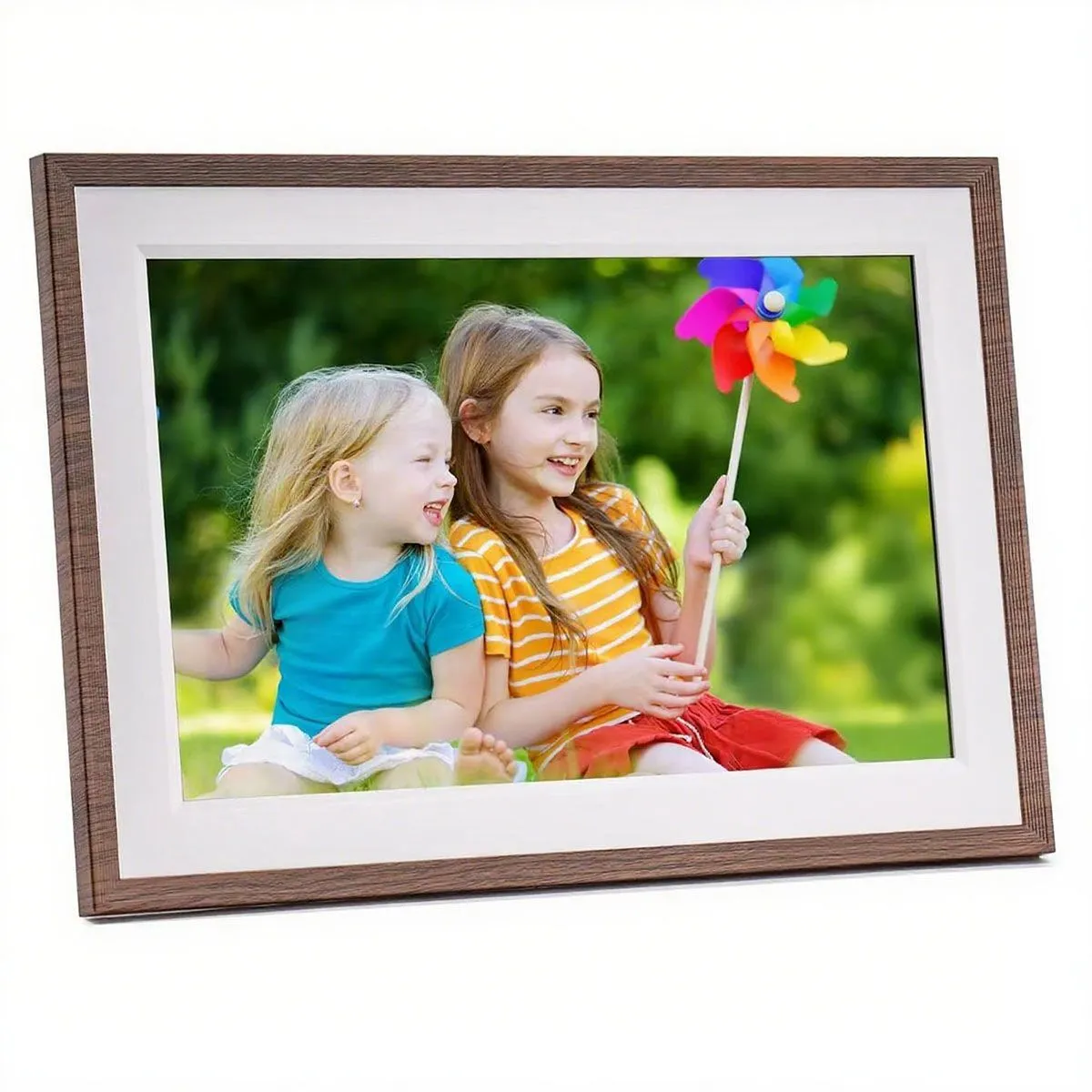 BezosMax 15.6 Inch WiFi Digital Picture Frame with HD IPS Touch Screen - Wood Grain Type