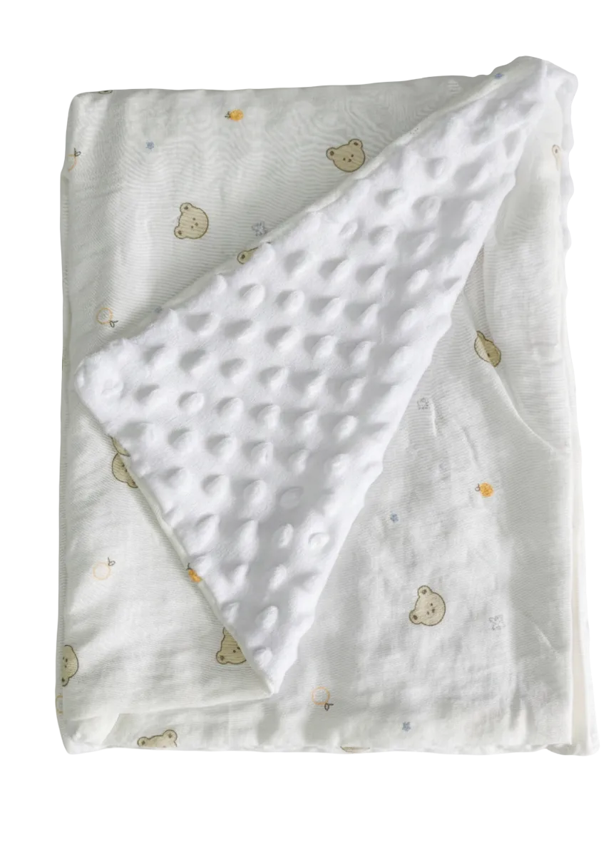Dual-Sided Minky & Muslin Baby Blanket - Bear