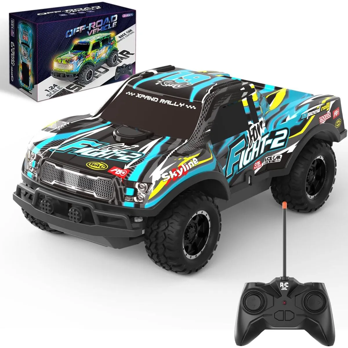 Off-Road Remote Control Car Light Up RC Car Toys Rechargeable Toy Car - Blue