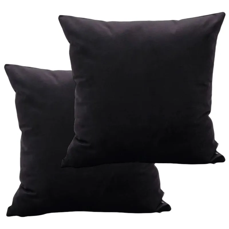 Home velvet Plain Square Throw cushion Pillow cover set of 2 - Black