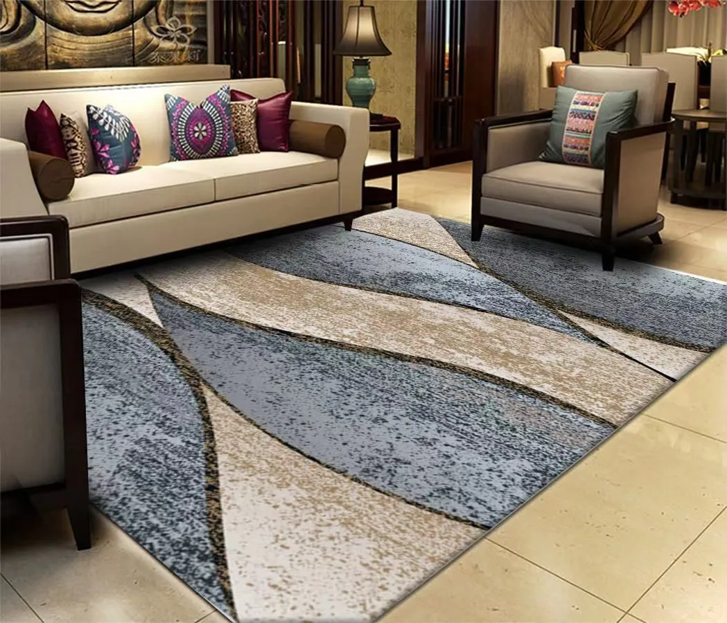 Modern Abstract Wave 3D Area Rug - Grey & Gold (150cm x 200cm)