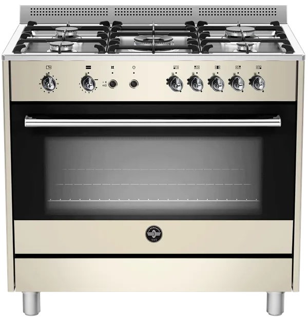 La Germania Rustica Full Gas Stove 5 Gas Burners Gas oven & Gas Grill Cream