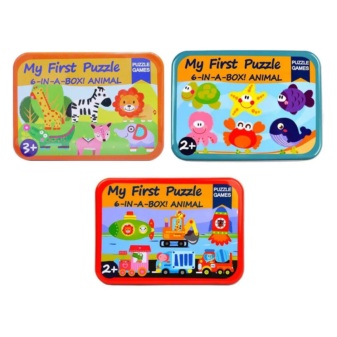 Kid's First Puzzle Early Education 6 in 1 Jigsaw Puzzles in Tin Box