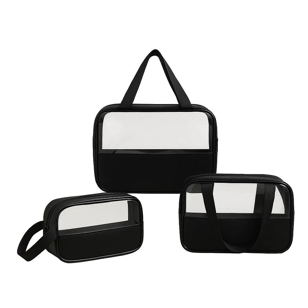 3 Piece Waterproof Toilery Bags - Easy Trade - Black
